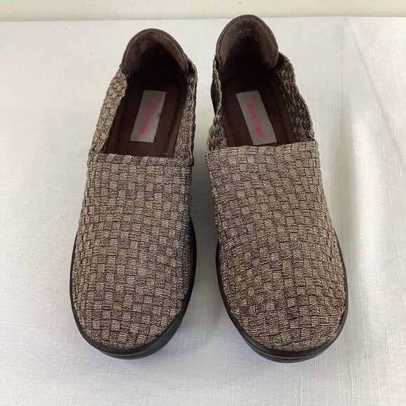 Bare Trap Women’s Slip-on Metallic Bronze Basket Weave Wedge Heel Size 8.5 - Picture 2 of 10